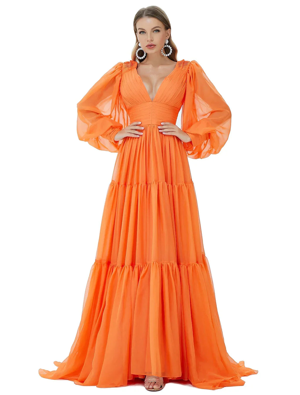 Evening Gown Sexy Dress Party Long Sleeve V Neck with Ruched