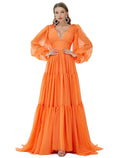 Evening Gown Sexy Dress Party Long Sleeve V Neck with Ruched