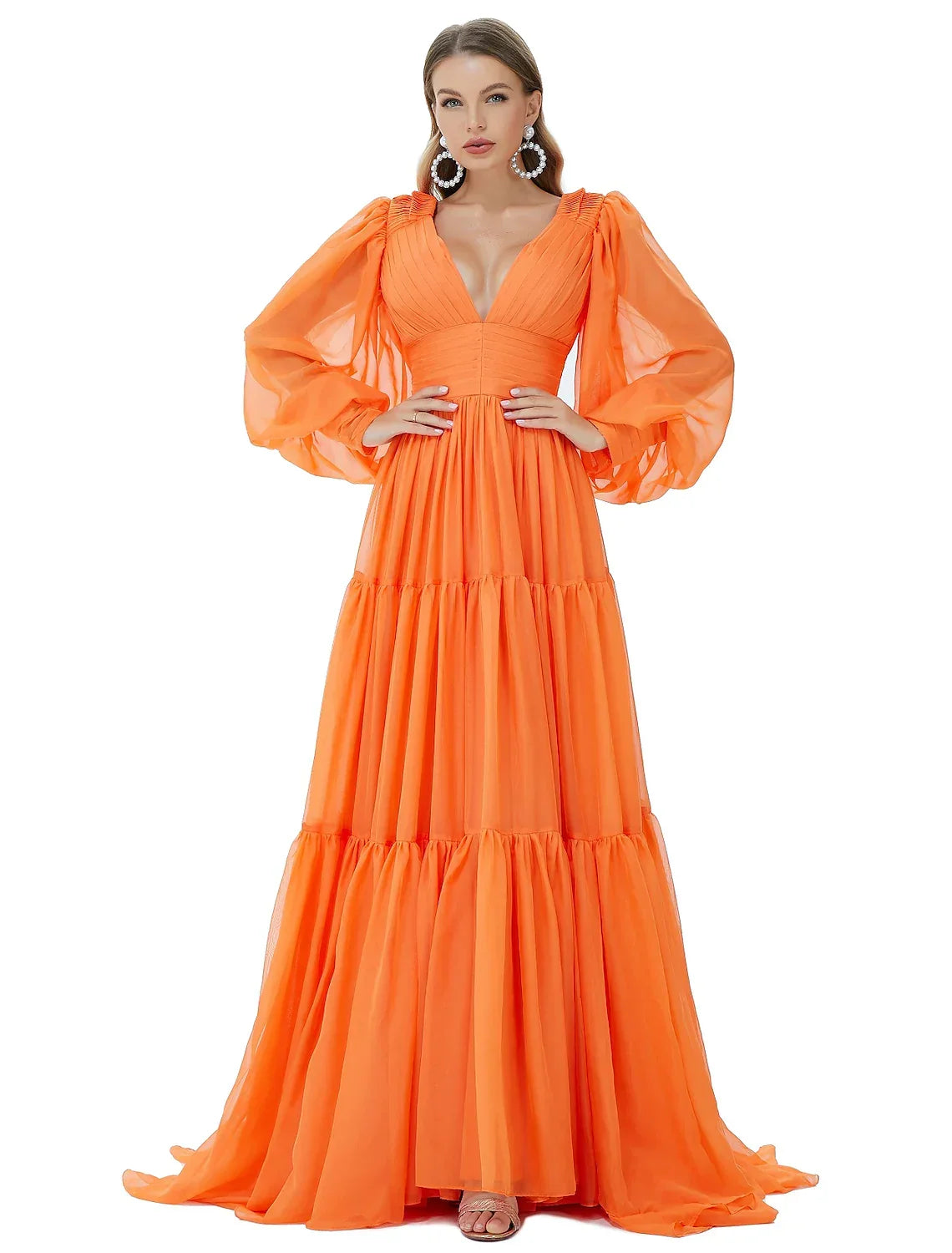Evening Gown Sexy Dress Party Long Sleeve V Neck with Ruched