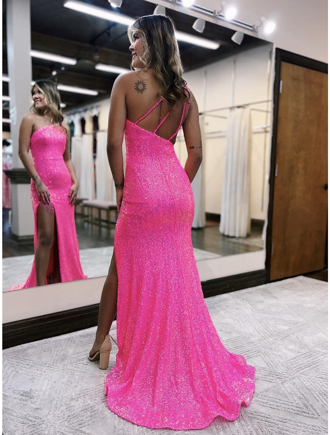 Sexy Dress Formal Sleeveless One Shoulder Backless with Slit