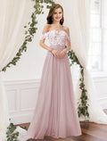 Bridesmaid Dress Off Shoulder Sleeveless Elegant Floor Length with Pleats Appliques