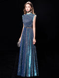 Shine Formal Evening Dress Sleeveless Floor Length with Sash Ribbon