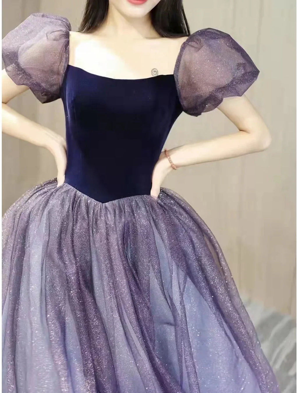 Ball Gown Prom Dresses Cute Dress Engagement Floor Length Short Sleeve Square Neck with Splicing
