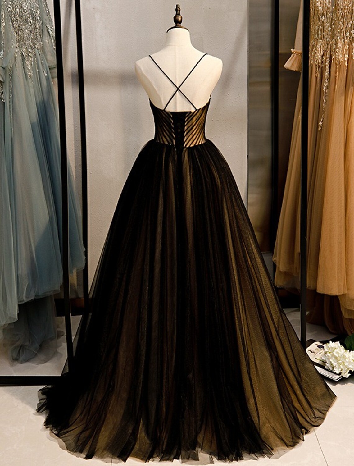 Evening Gown Dress Engagement Sleeveless V Neck Crisscross Back with Pleats