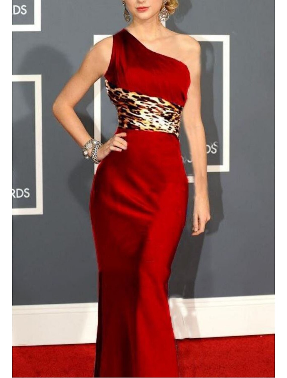 Mermaid / Trumpet Celebrity Style Elegant Wedding Guest Formal Evening Dress One Shoulder Sleeveless Floor Length with Sash / Ribbon