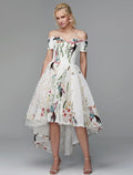 Wedding Asymmetrical Short Sleeve Off Shoulder with Embroidery