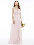 Bridesmaid Dress Sleeveless Floor Length Floral Sash Ribbon Appliques