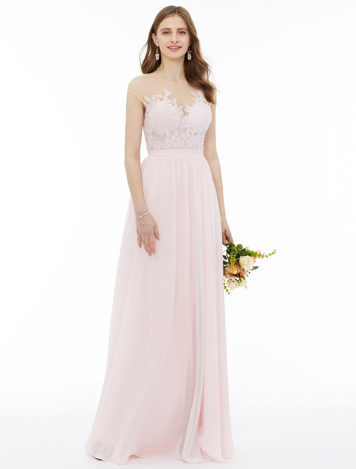 Bridesmaid Dress Sleeveless Floor Length Floral Sash Ribbon Appliques