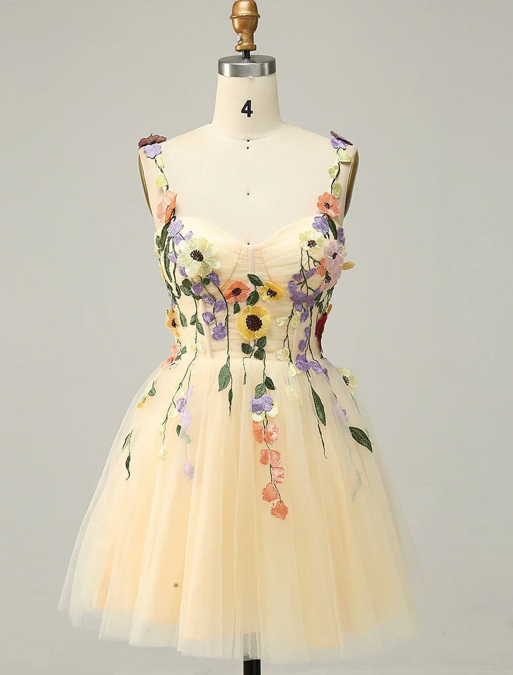 Homecoming Dresses Floral Dress Cocktail Party Short / Mini Sleeveless Spaghetti Strap with Appliques