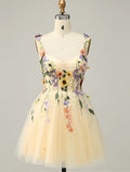 Homecoming Dresses Floral Dress Cocktail Party Short / Mini Sleeveless Spaghetti Strap with Appliques