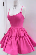 Bright A-line Mini Spaghetti Strap Lace Up Homecoming Dress