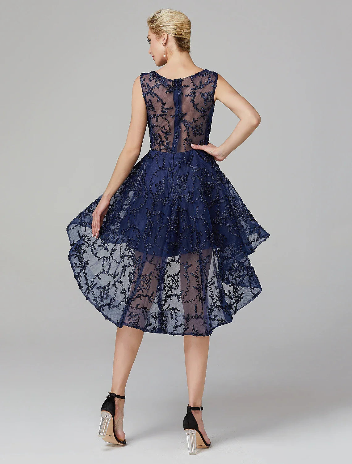 Hot Dress Wedding Guest Asymmetrical Sleeveless Illusion Neck with Appliques