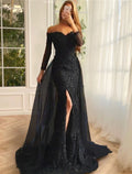 Mermaid / Trumpet Evening Gown Floral Dress Formal Sweep / Brush Train Long Sleeve Off Shoulder with Slit Appliques