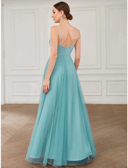 Elegant Red A-Line V-Neck Sleeveless Classic-Back Floor-Length Prom Dress