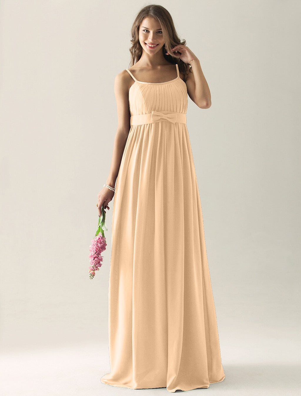 Bridesmaid Dress Strap Sleeveless Floor Length with Bow(s) Pleats
