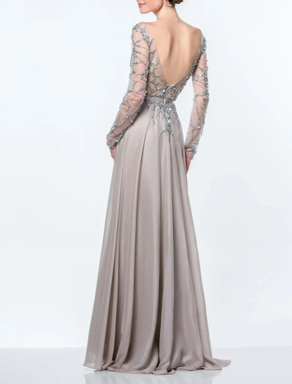Mother of the Bride Dress Formal Wedding Guest Elegant Jewel Neck Floor Length Long Sleeve