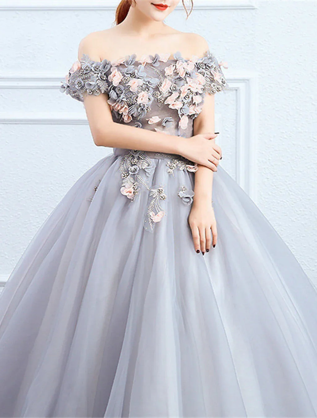 Ball Gown Quinceanera Dresses Princess Dress Performance Sweet 16 Floor Length Short Sleeve Off Shoulder with Appliques