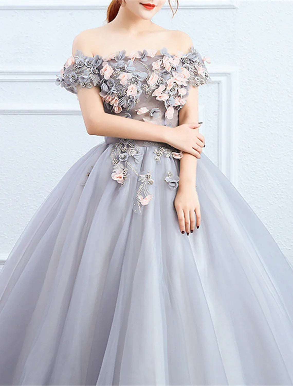 Ball Gown Quinceanera Dresses Princess Dress Performance Sweet 16 Floor Length Short Sleeve Off Shoulder with Appliques