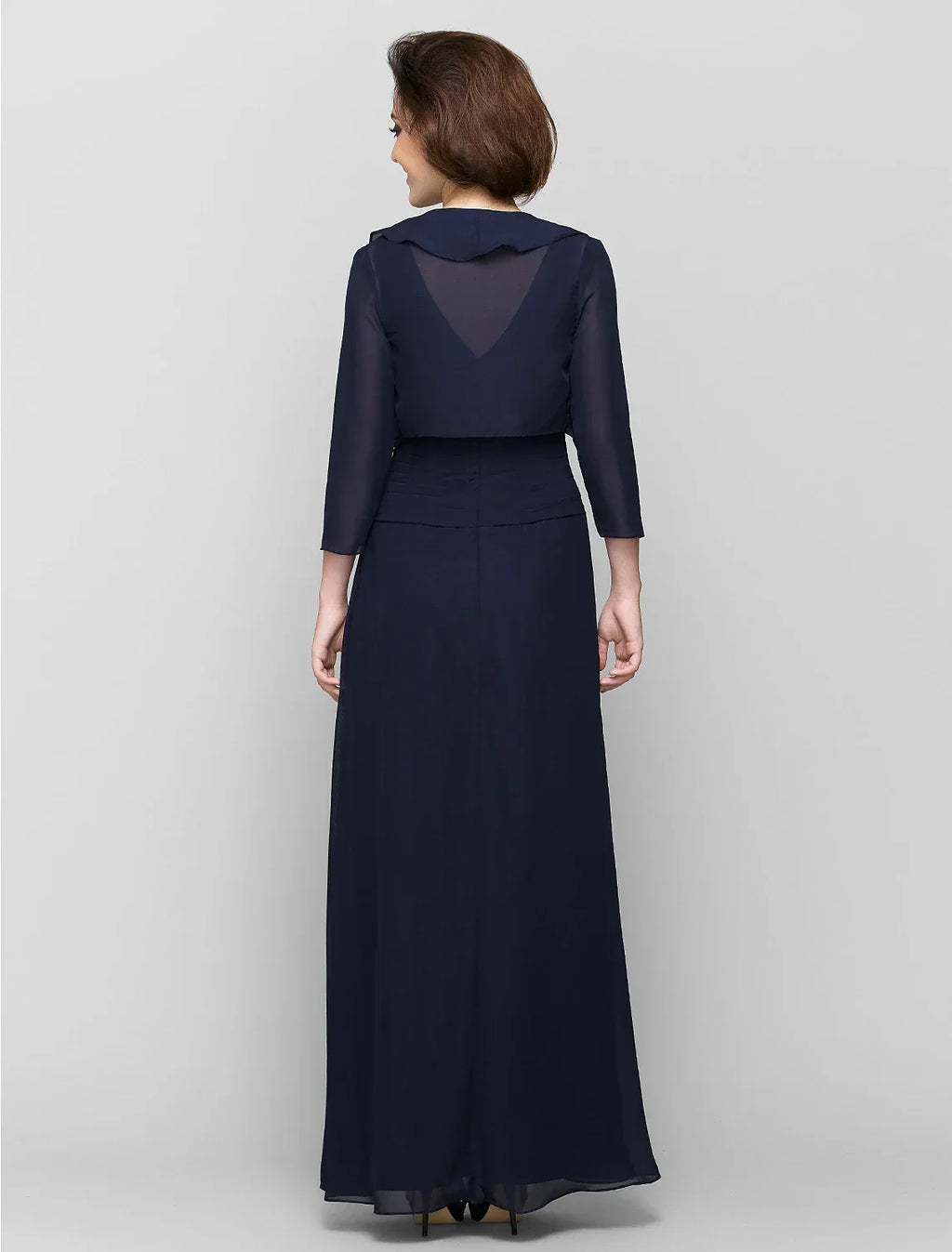 Sheath / Column Mother of the Bride Dress Convertible Dress V Neck Floor Length 3/4 Length Sleeve with Criss Cross Cascading Ruffles