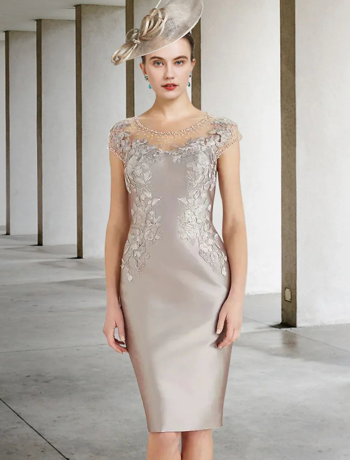 Mother of the Bride Dress Elegant Knee Length Charmeuse Beading
