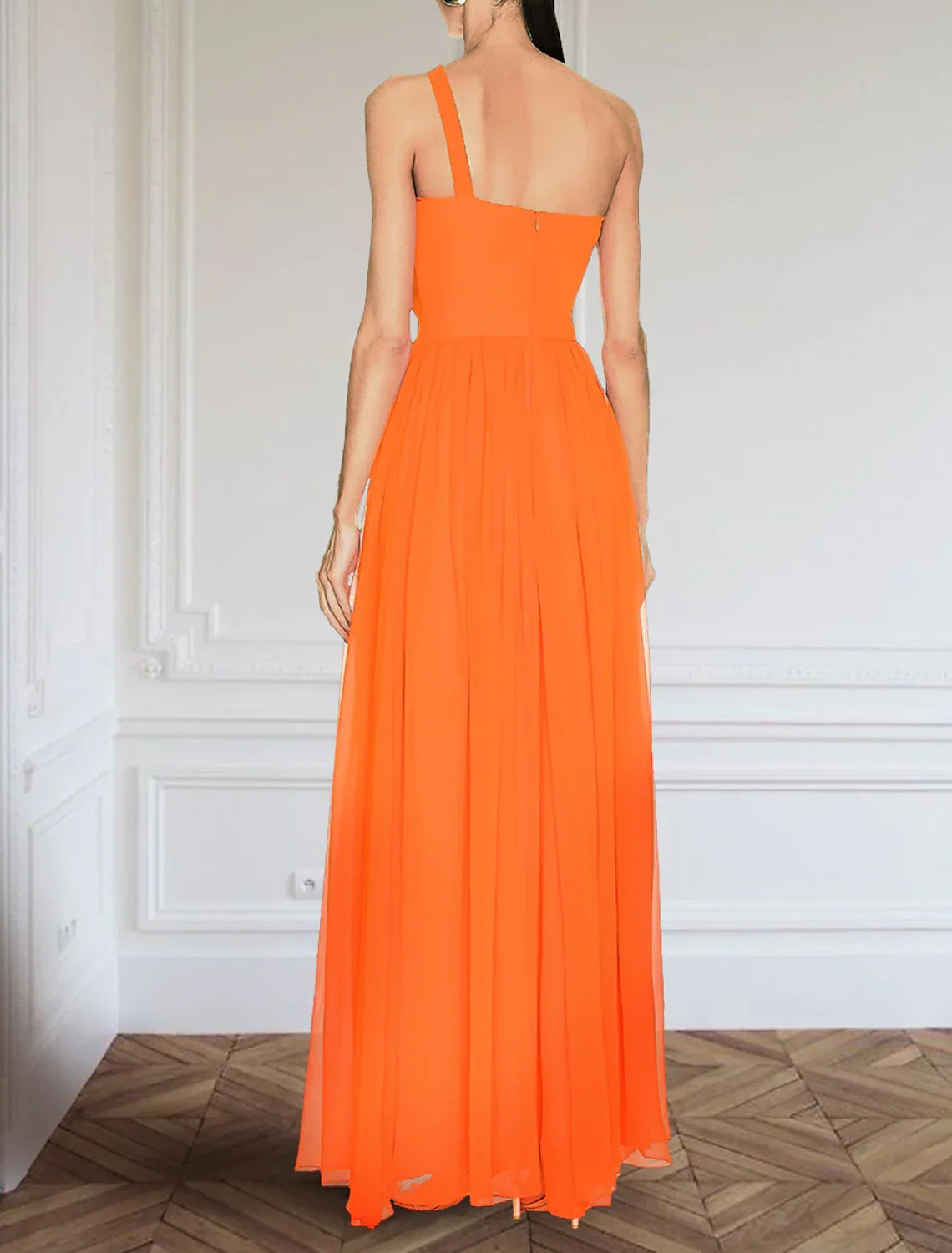 Evening Gown Elegant Dress Formal Floor Length Sleeveless One Shoulder with Ruched Slit