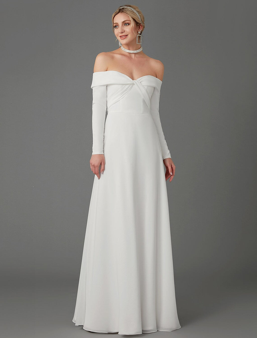 Engagement Formal Wedding Dresses A-Line Long Sleeve Off Shoulder