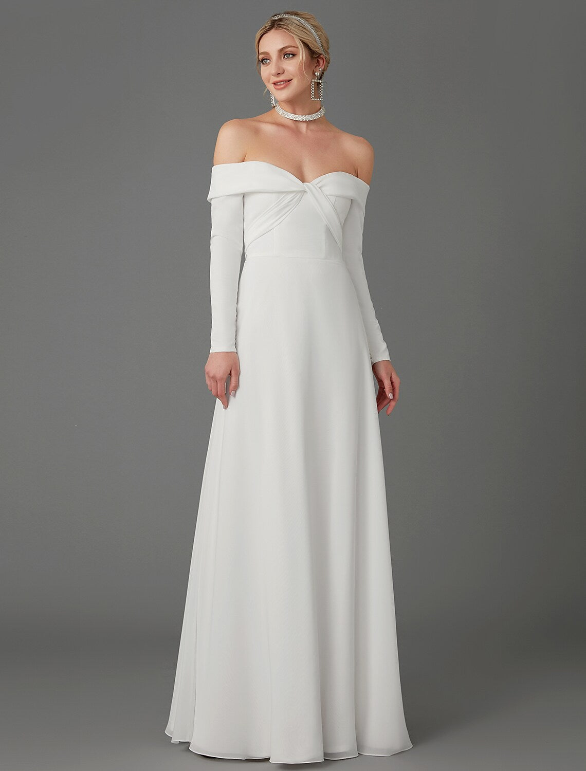 Engagement Formal Wedding Dresses A-Line Long Sleeve Off Shoulder