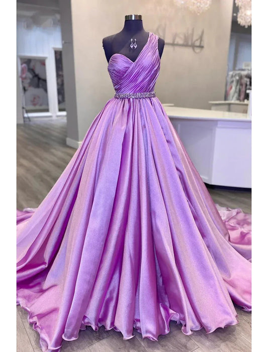 Elegant Red Ball-Gown One-Shoulder Sleeveless Classic-Back Floor-Length Wedding Dress