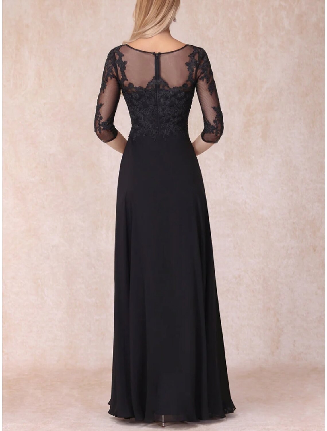 Mother of the Bride Dress Wedding Guest Elegant V Neck Floor Length 3/4 Length Sleeve with Ruching Solid Color