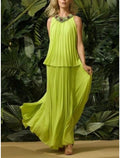 Two Piece Mother of the Bride Dress Wedding Guest Elegant Sweet Jewel Neck Ankle Length Sleeveless with Pleats Appliques Fall