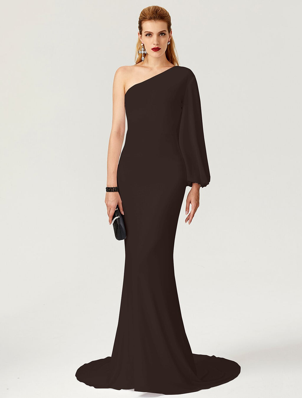 Mermaid / Trumpet Celebrity Style Dress Engagement Court Train Long Sleeve One Shoulder with Pleats