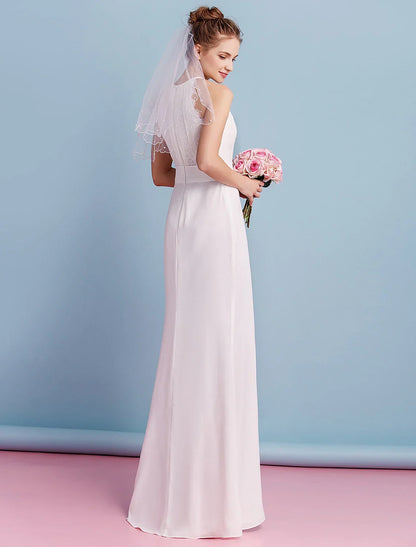 Elegant Red A-Line Classic-Neck Sleeveless Classic-Back Floor-Length Wedding Dress