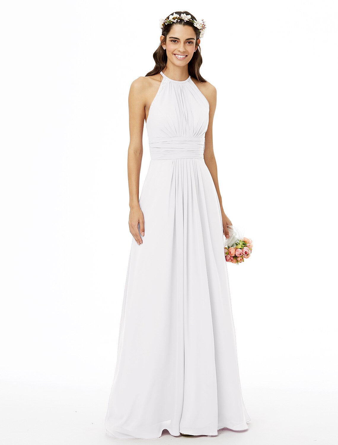 Bridesmaid Dress Sleeveless Beautiful Floor Length with Sash Pleats