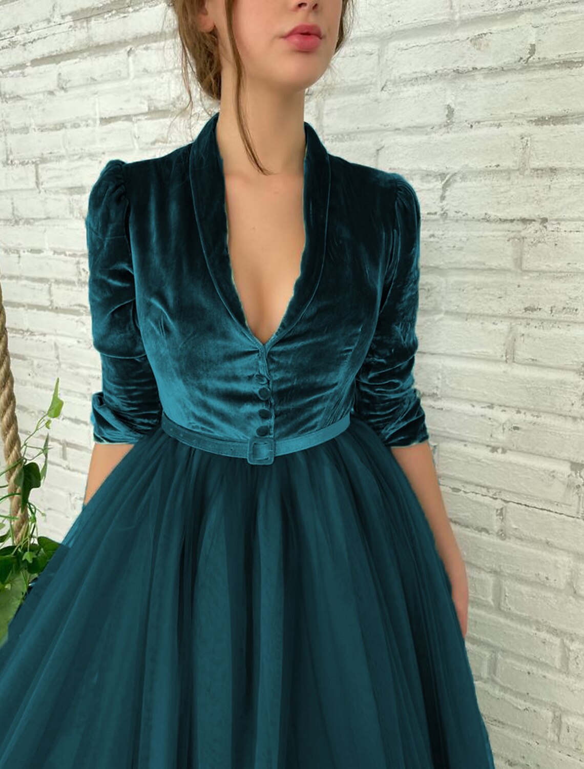 Ball Gown Cocktail Dresses Elegant Dress Party Wear Quinceanera Ankle Length Half Sleeve V Neck with Sash / Ribbon Buttons Splicing