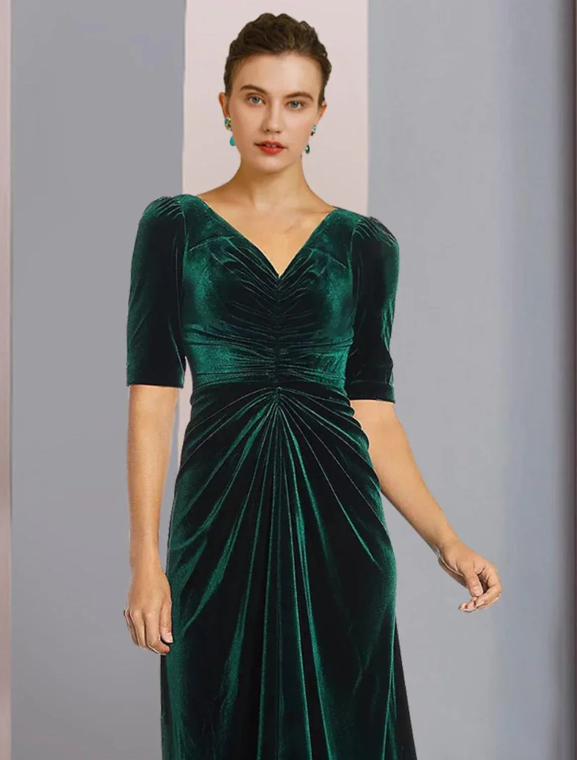 Mother of the Bride Dress Wedding Guest Elegant High Low V Neck Asymmetrical Tea Length Short Sleeve with Ruched