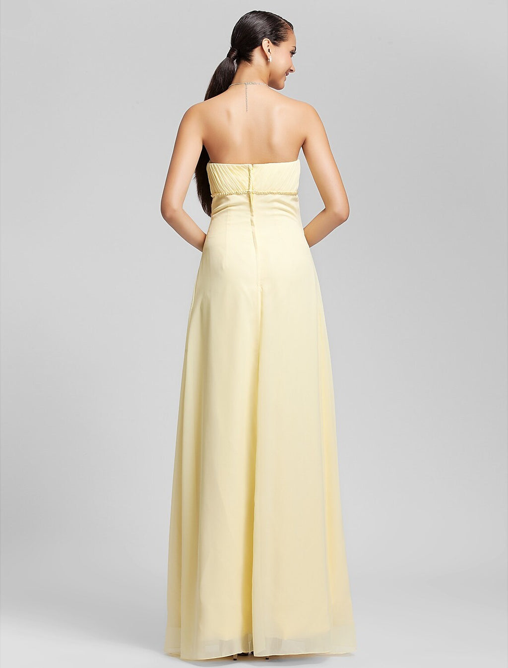 Bridesmaid Dress Strapless Sleeveless Elegant Floor Length with Bow