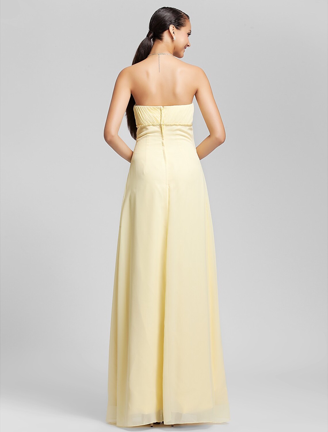 Bridesmaid Dress Strapless Sleeveless Elegant Floor Length with Bow