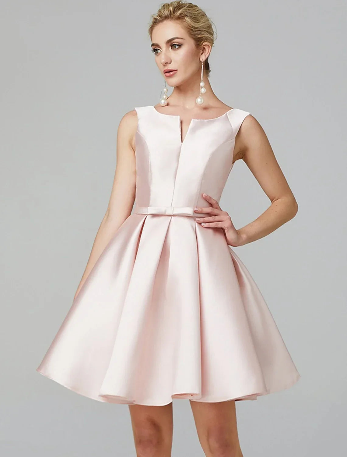 Homecoming Graduation Knee Length Sleeveless V Wire with Bow(s) Pleats