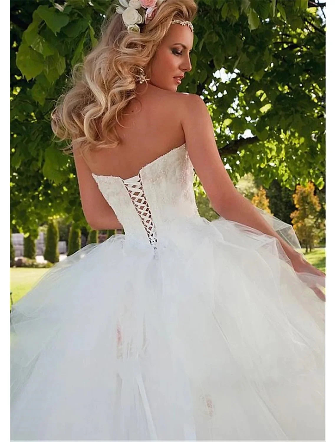 Engagement Open Back Formal Wedding Dresses Floor Length Ball Gown Strapless