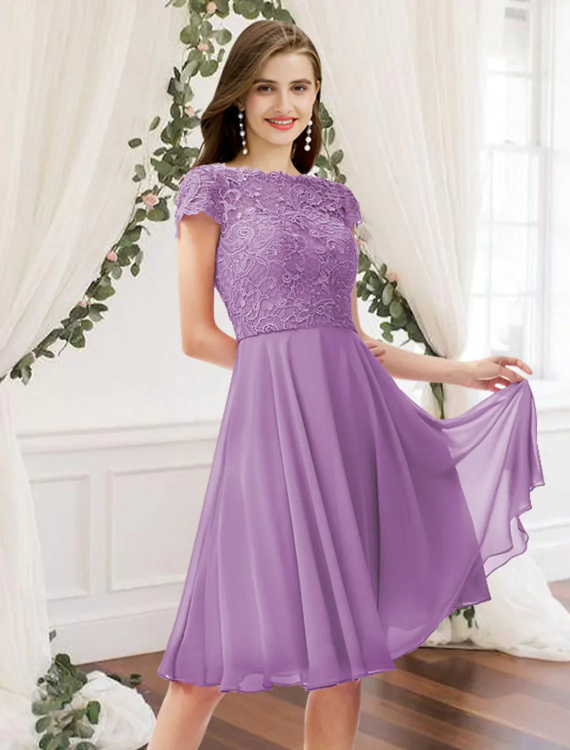 Bridesmaid Dress Sleeveless Elegant Knee Length with Pleats