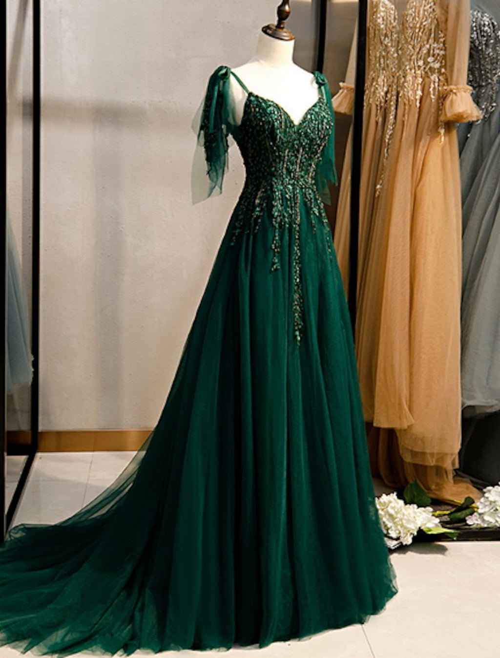 Engagement Formal Evening Birthday Dress Strap Sleeveless with Beading Embroidery