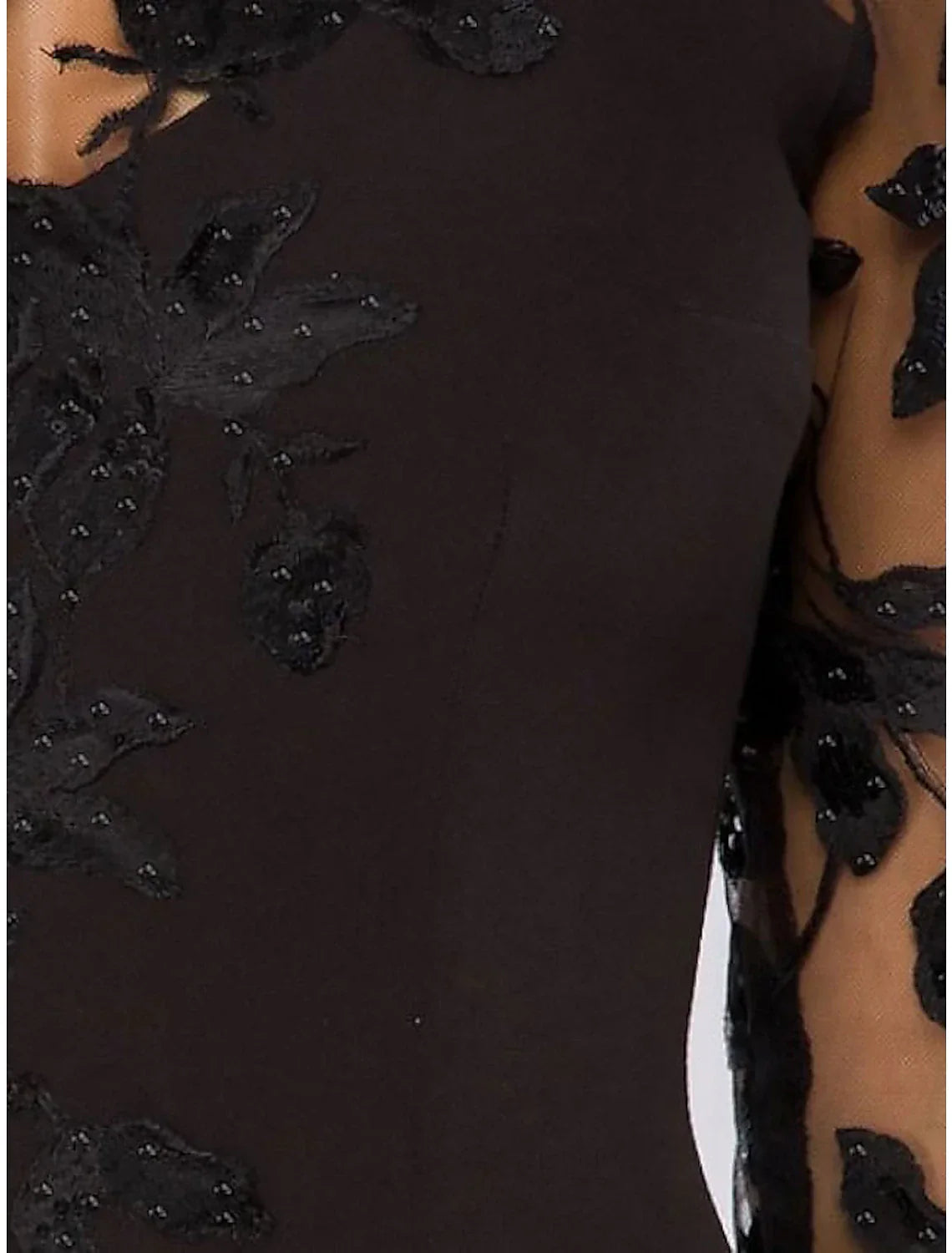 Evening Gown Elegant Dress Wedding Guest Floor Length 3/4 Length Sleeve Jewel Neck with Beading Appliques