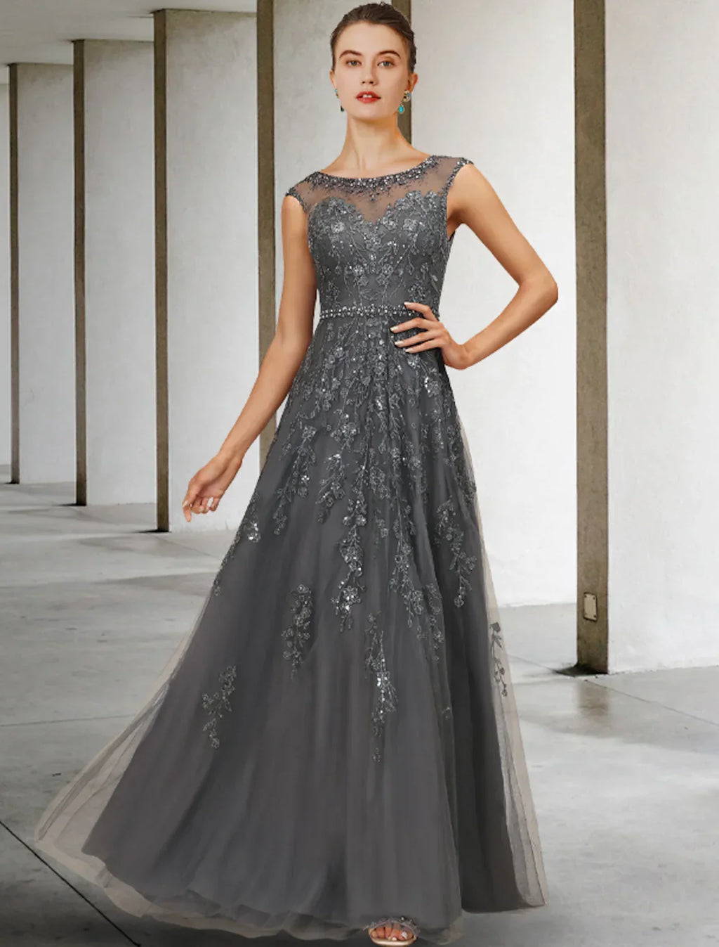 Mother of the Bride Dress Luxurious Elegant Floor Length Sleeveless with Sash Ribbon Beading