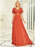 Plus Size Prom Formal Evening Dress V Neck V Back Short Sleeve Floor Length with Pleats Ruched