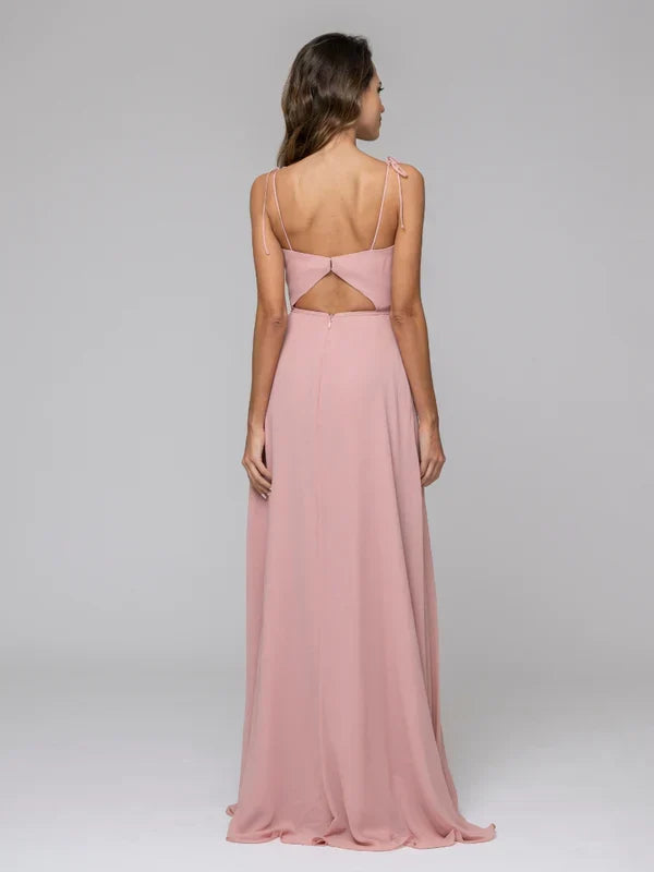 Front Slit Spaghetti Strap Open Back Bridal Party Dresses