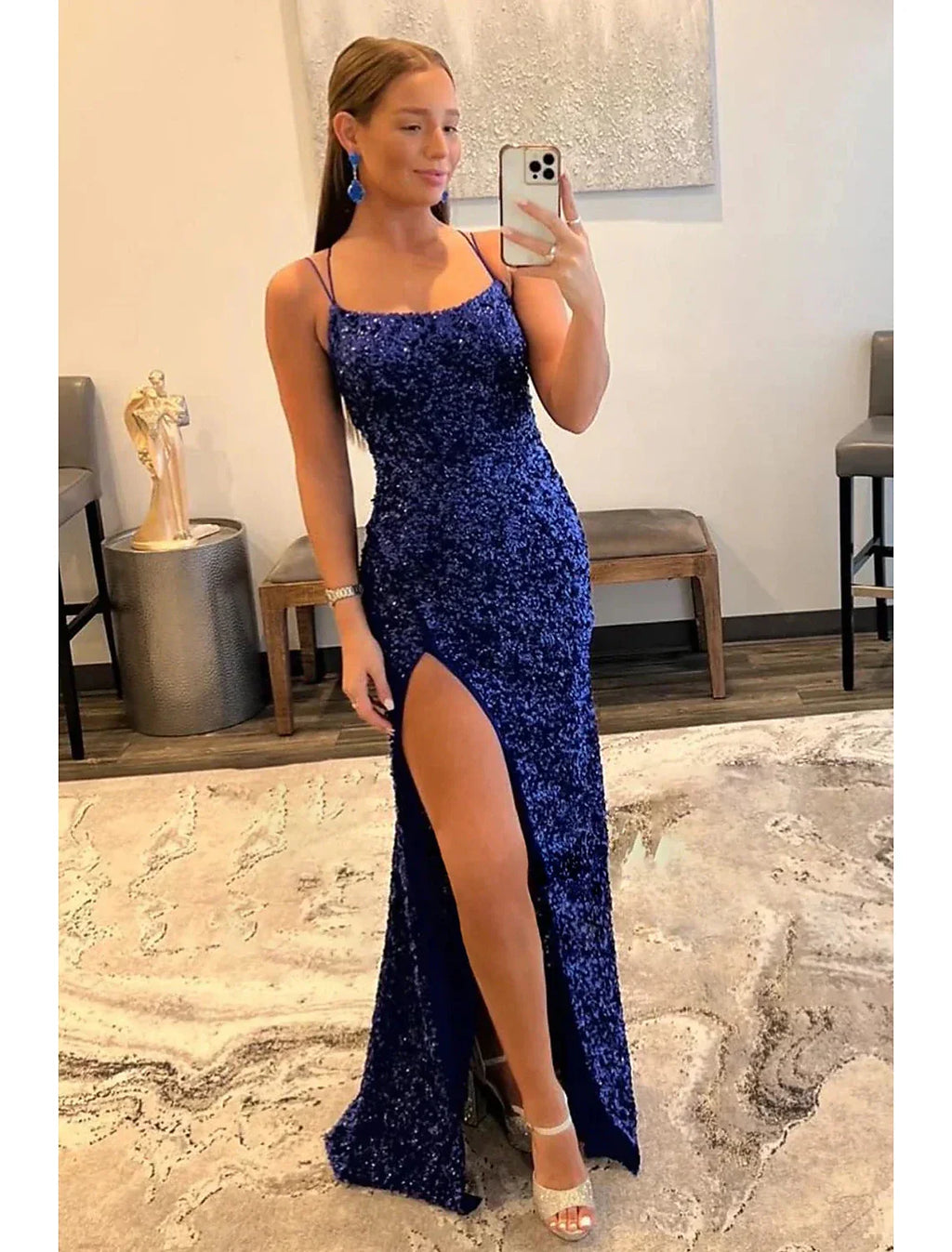 Mermaid / Trumpet Prom Dresses Hot Dress Formal Sweep / Brush Train Sleeveless Spaghetti Strap Backless with Slit