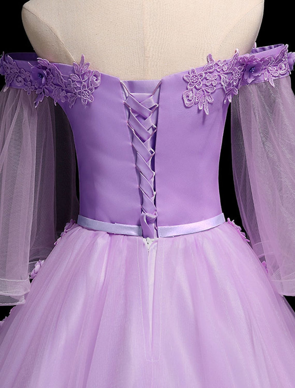 Luxurious Floral Quinceanera Prom Birthday Dress Off Shoulder Length Sleeve Floor Length Embroidery