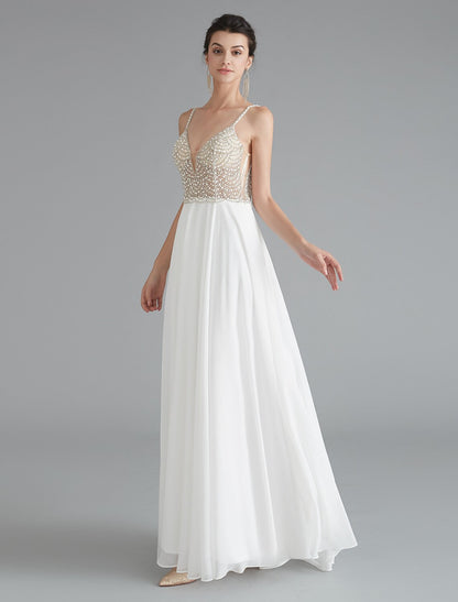 Elegant Red A-Line V-Neck Sleeveless Classic-Back Floor-Length Evening Dress