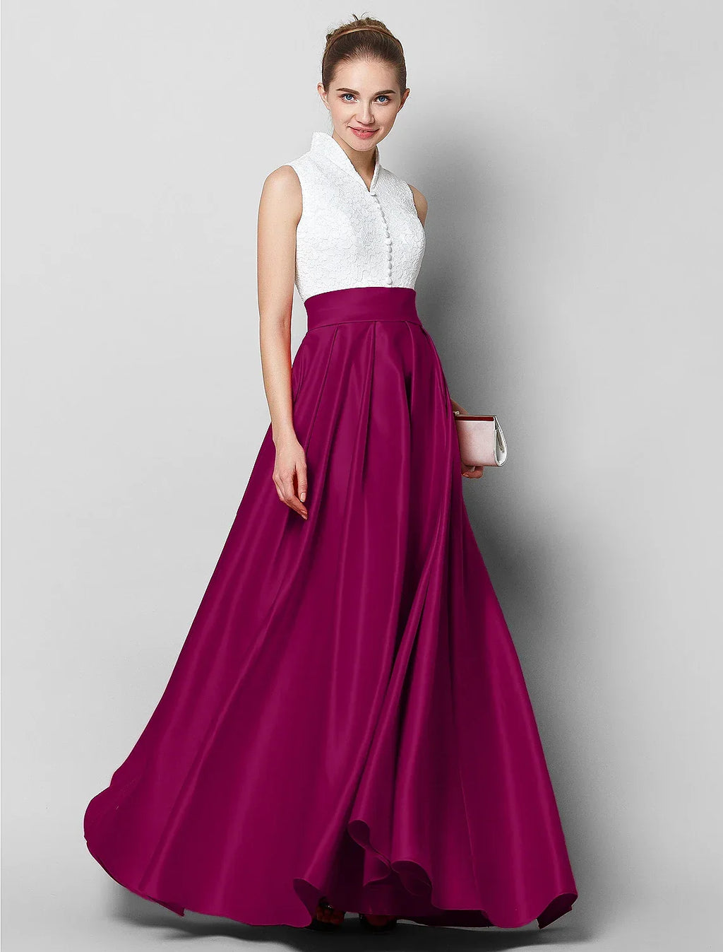Black & Luxurious Color Block Formal Evening Tie Gala Dress High Neck Sleeveless Floor Length with Pleats