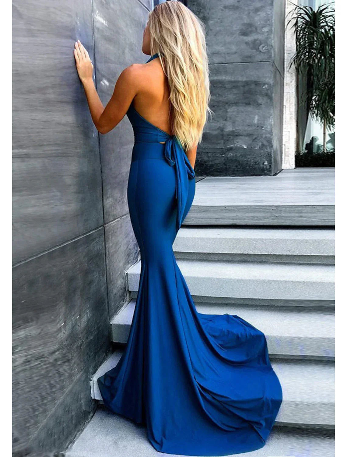Mermaid / Trumpet Evening Gown Empire Dress Prom Court Train Sleeveless V Neck Fabric with Pleats